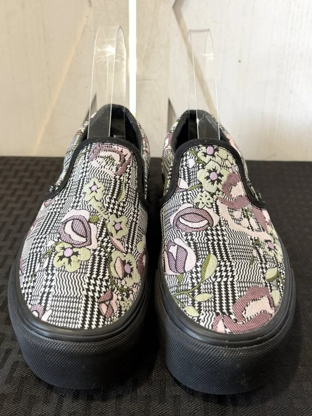 Vans Classic Slip-On Stackform Sneakers in a Tapestry Floral/Black Colorway